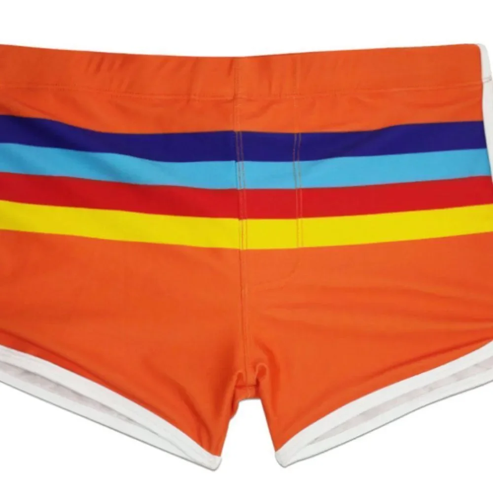 Men's Sexy Orange Striped Swimwear Trunks Resort Shorts Orange S